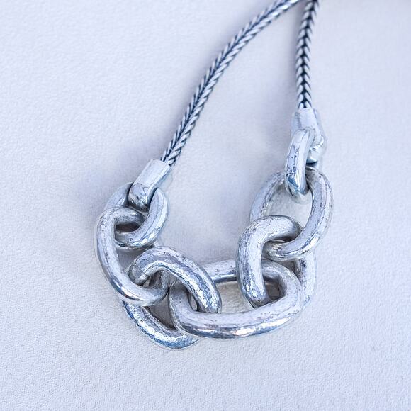 Brighton Mercer Chunky Chain Necklace Hammered Links Silver Plated Retired - Picture 4 of 6